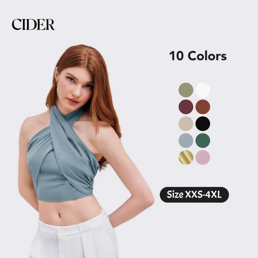 Cider Cross Halter Shirred Back Crop Top