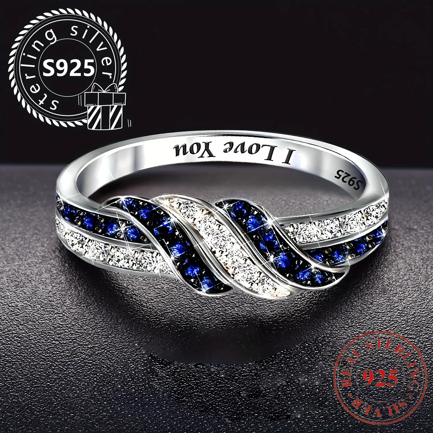 925 Sterling Silver Ring for Women, Elegant Twisted Band with Cubic Zirconia, Engagement Promise Ring for Wedding or Anniversary, Rings For Women