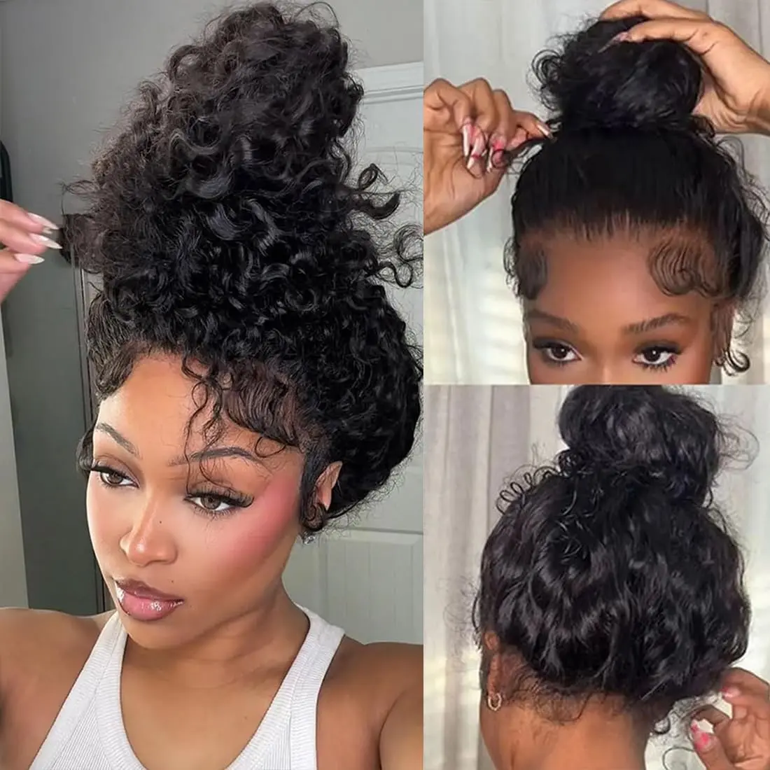 30inch Hidden Straps 360 Lace Front Wigs Human Hair 180% Density Deep Wave 360 Full HD Lace Wigs with Drawstring Pre Plucked With Baby Hair for Women Natural Black 99J Burgundy 4/27 Highlight Ombre