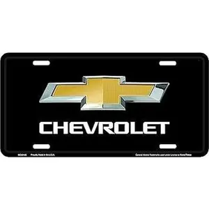 Classic Chevrolet Gold Emblem License Plate – Customizable Decorative Aluminum Car Tag or Wall Sign - 12"x6", Pre-Drilled, Easy Install