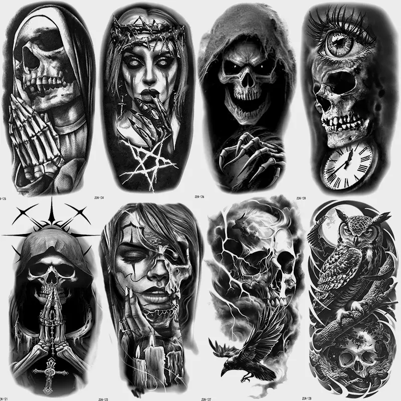 8-Piece Halloween Temporary Tattoo Set, Waterproof Sweat-Resistant Design, Rectangular Shape, Perfect for Men Women Arms Neck Party Events