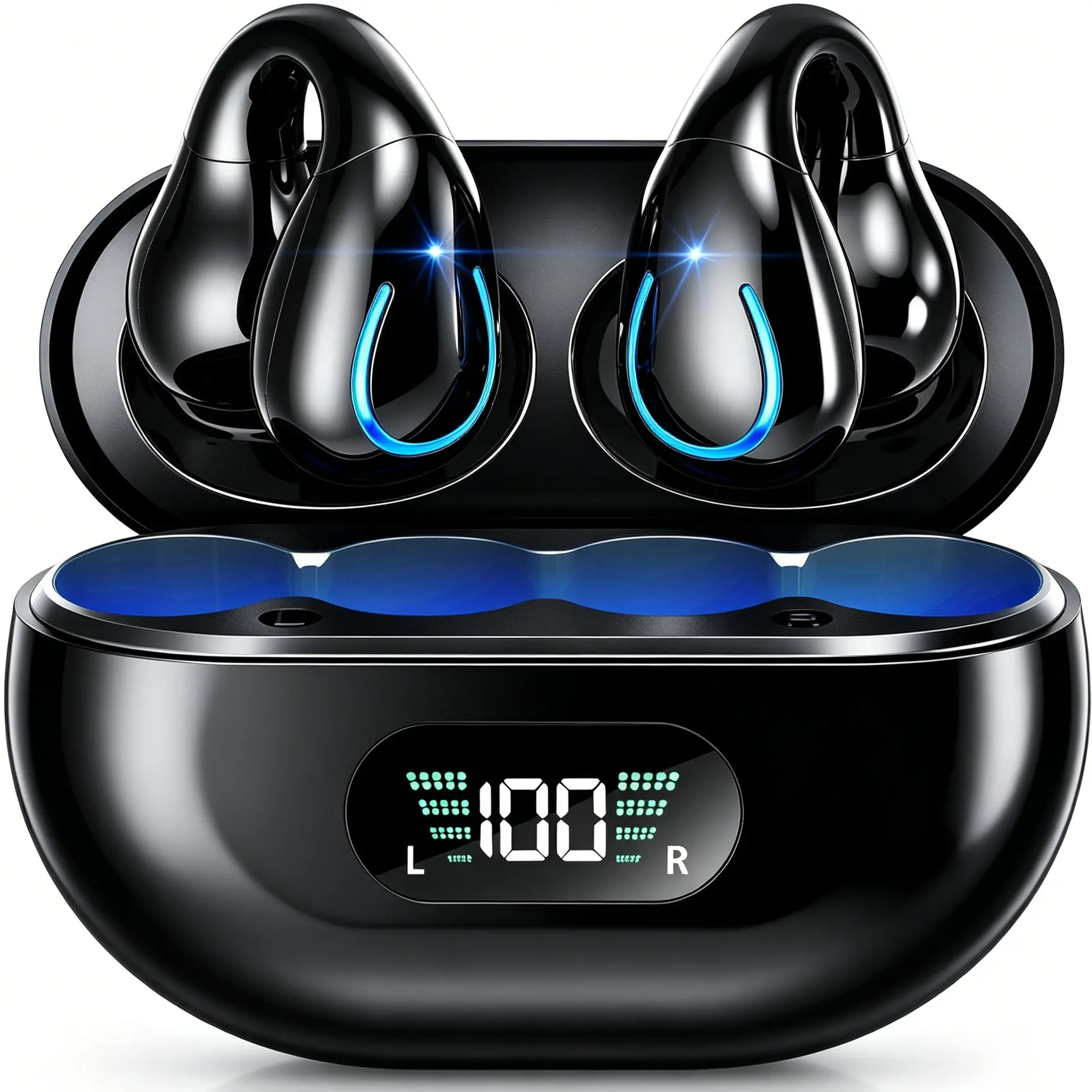 Paekole Clip On Headphones, Super Comfort Open Ear Bluetooth Earbuds for All Day Wear, Lightweight Bone Conduction Wireless Earbuds with Charging Case for Running