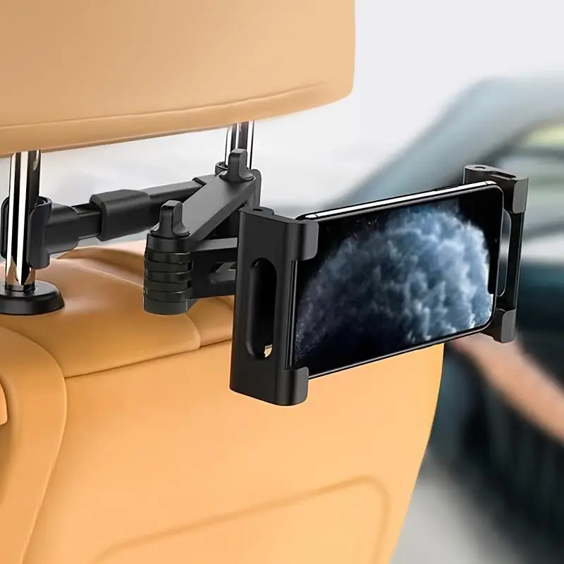 Seat back cushion, extendable and rotatable tablet holder, portable phone holder