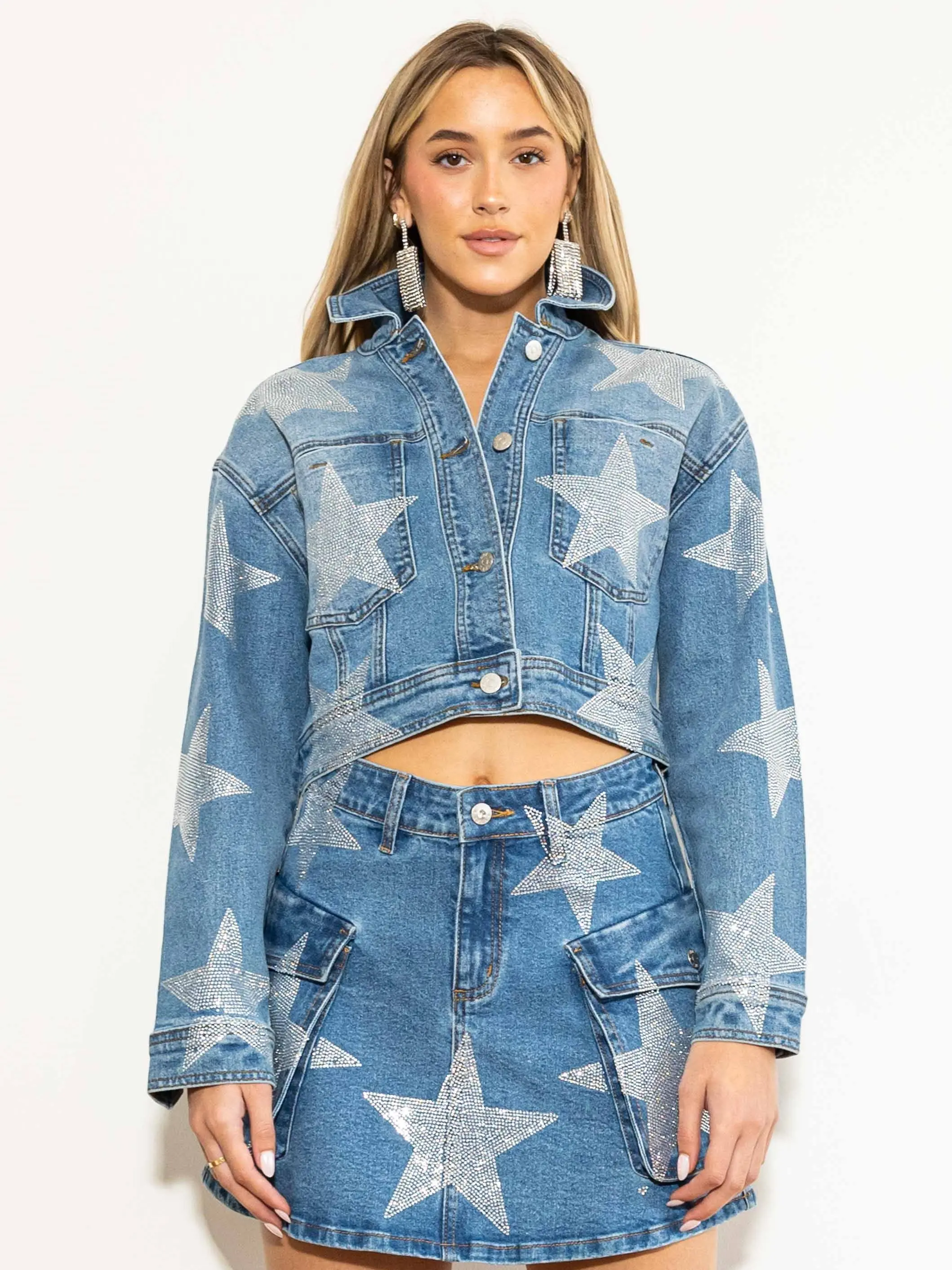 [XJK033] Stars Born Rhinestone Denim Jacket