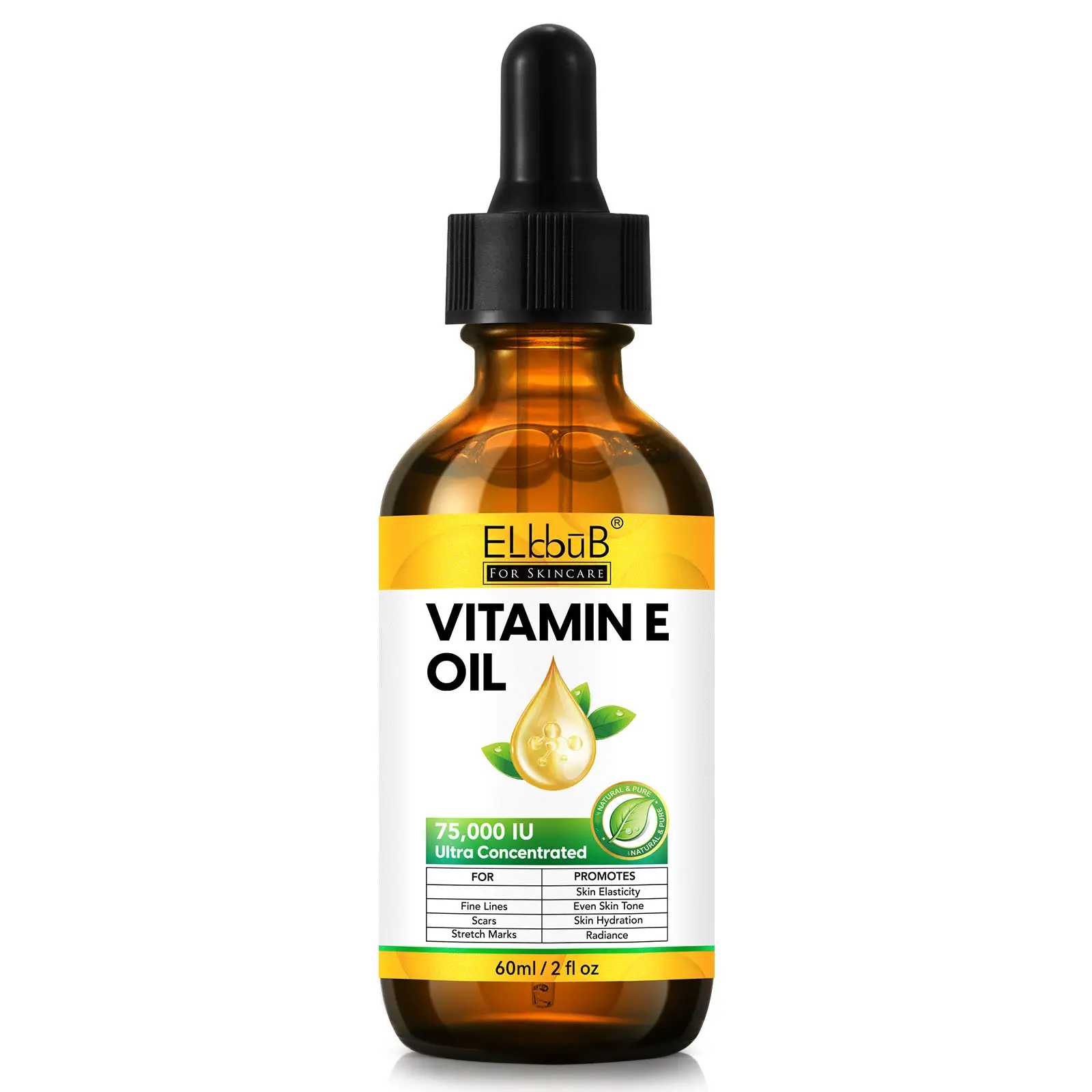 ELBBUB Premium Vitamin E Oil - Ultra Concentrated Serum - Hydrates, Improves Scar & Stretch Mark Appearance, Applies Drops - For Face, Body & Nails, Apply Drops