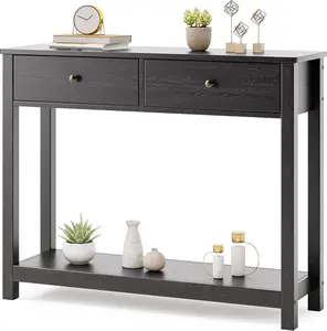 Gizoon Console Table with 2 Drawers, 2-Tier Wood Entryway Table with Storage Shelves, 39" W Wood Accent Sofa Table for Front Hall, Hallway, Living Room