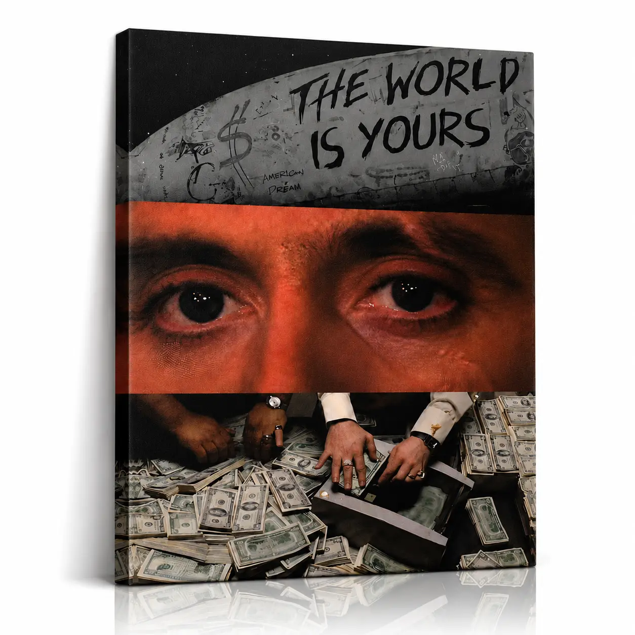The World Is Yours Canvas Wall Art, Money Canvas Print, Luxury Wall Decor, Hypebeast Poster, Modern Living Room Decor, Office Wall Art, Man Cave Decor, Street Art Canvas Gift