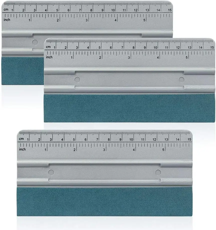 Vinyl Wrap Squeege 6 Inch Scraper with Ruler and -Fiber Felt Edge Vinyl Applicator  Sign-Making Graphic Wallpaper Film Installation and Measuring Tool, Pack of 3