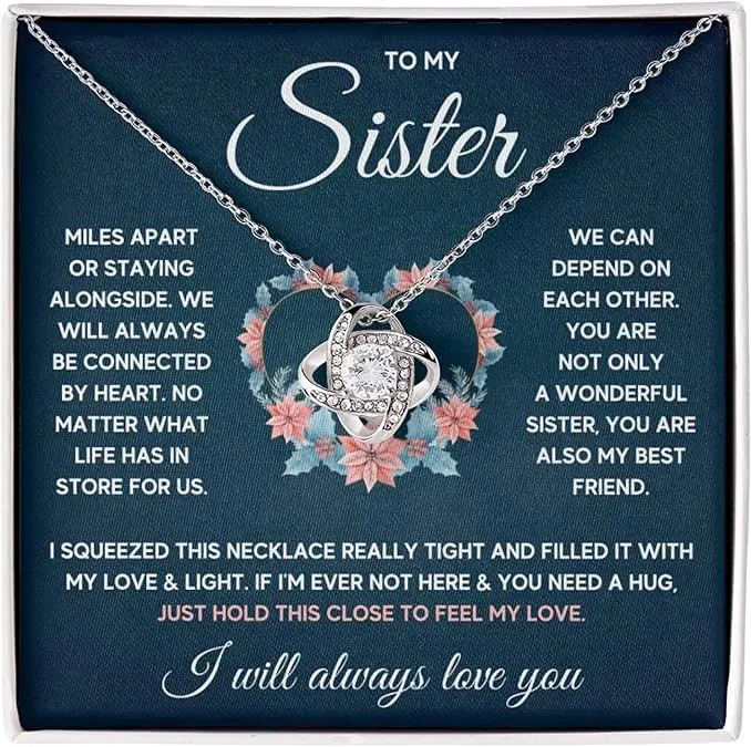 Meaningful Gift for Sister from Sister – Elegant Pendant Necklace with Loving Friendship Message, Sentimental Jewelry Gift with LED Box & Message Card