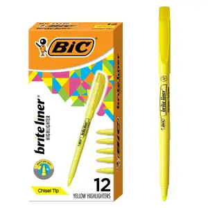 BIC Brite Liner Highlighters, Chisel Tip, 12-Count Pack of Yellow Highlighters, Ideal Highlighter Set for Organizing and Coloring