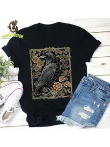Dark Academia Raven Teacher T-Shirt, Vintage Raven Shirt Card Shirt, Goblincore Shirt, Gothic T-Shirt, Witchy Shirt
