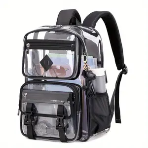 Transparent Backpack Casual Large Capacity Multi-Pocket Transparent Women's Single Shoulder PVC Transparent Student Office Laptop