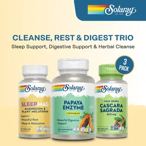 Solaray Cleanse, Rest & Digest Trio — Papaya Enzyme + Cascara Sagrada + SleepMag — Daily Gut, Detox & Sleep Routine