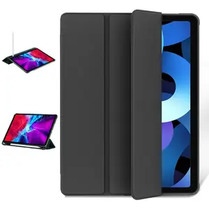Solid Color Foldable Magnetic PU Leather Tablet Case with Pen Slot, 1 Count Smart Wake Sleep TPU Full Body Shockproof Tablet Protective Cover, Tablet & Computer Accessories for iPad 7/8/9th Generation