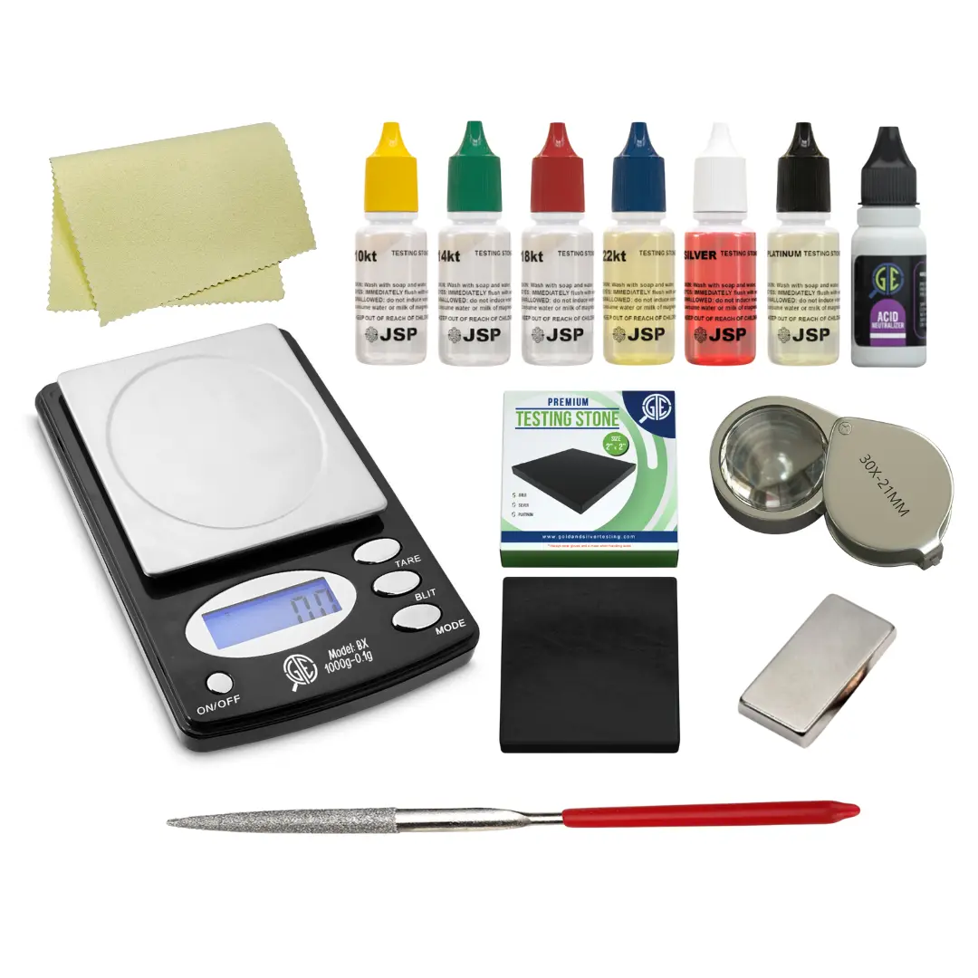 GTE Jewellery Testing Kit with Digital 1000g x 0.01g Scale, 6 Weighing Modes for Scrap Value Authentication – Jewelry Accessories for Gold, Silver, Platinum, Acid, Grams