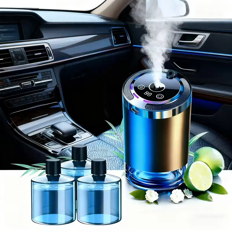 Smart Car Air Freshener Diffuser Humidifier - 3x50ml Perfume Bottles, Ambient Lights and Essential Oil, Car Aromatherapy, Long-Lasting, Portable Holiday Gift Set, Glow Diffuser Aromatherapy Machine, Cars, Car Interior Accessories