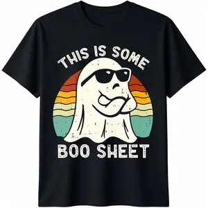 Cotton Funny Halloween Boo Ghost Costume This is Some Boo Sheet T-Shirt Short Sleeve Crew Neck Top for Summer, Casual Streetwear, Halloween Gift Menswear Soft Men's Comfy