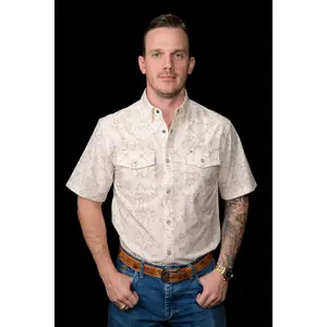 The Carson in Beige Short Sleeve Pearl Snap