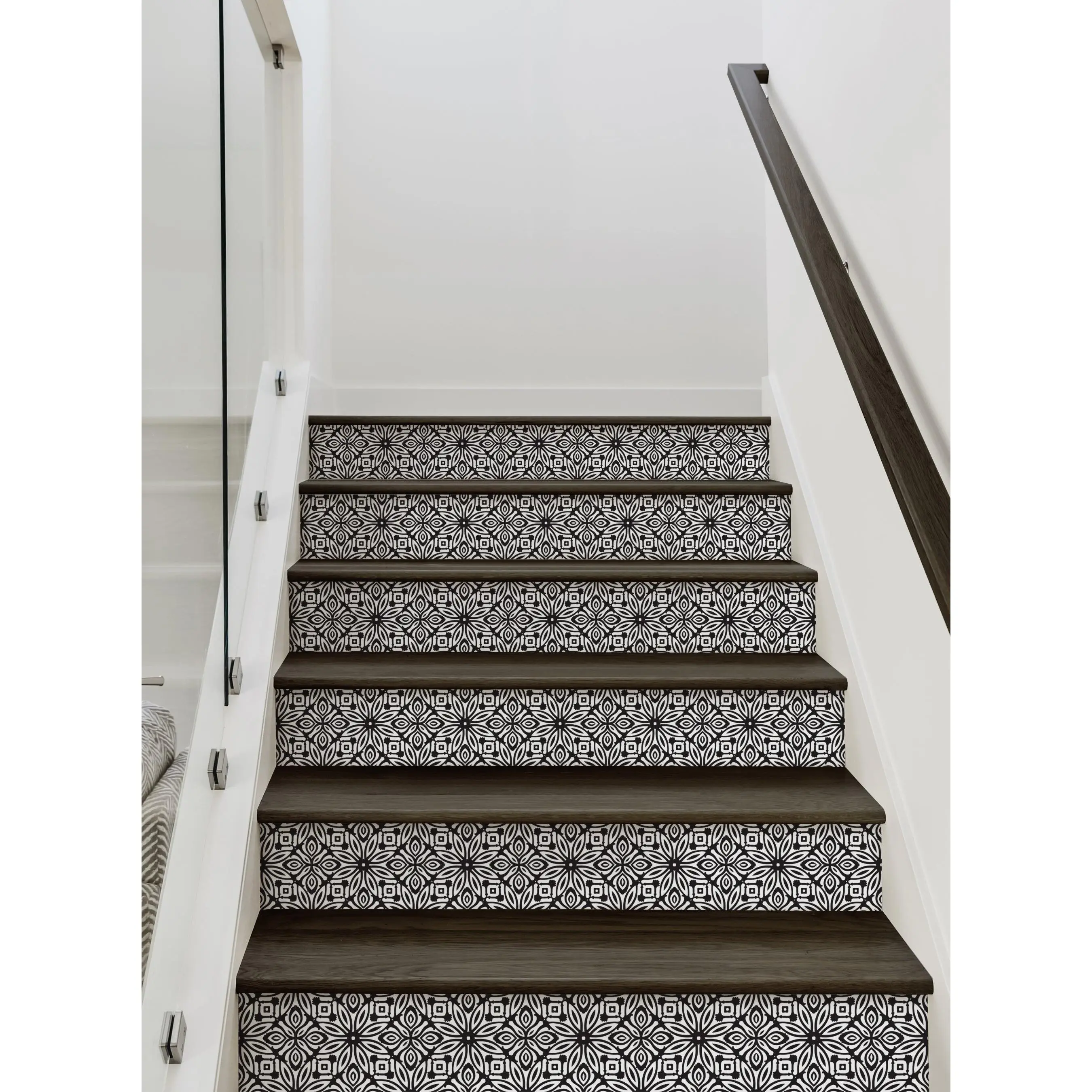 Floral Self-Adhesive Vinyl Decorative Wall & Stair Riser Stickers, Multicolor Geo Flower Peel-and-Stick Home Decor Supplies