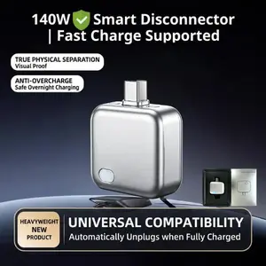 HEXIBII 140W Physical-Disconnect Auto Eject Charger, Car USB Charger with Self-Eject, Smart Auto-Stop, Safe Overnight Charging for Phones & Laptops