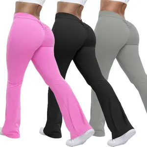 Women's V Back Scrunch Butt Flare Yoga Leggings High Waist Workout Pants High Waisted S Crunch Outfit Plain Design 4 Way Stretch