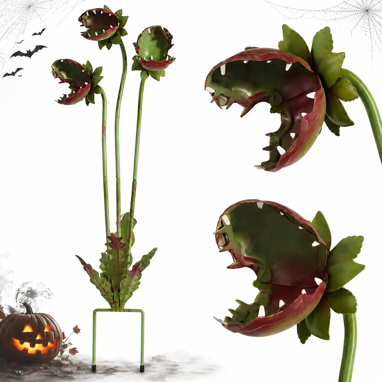 Metal Garden Stake, 25 Inch Venus Flytrap Halloween Yard Art Decor