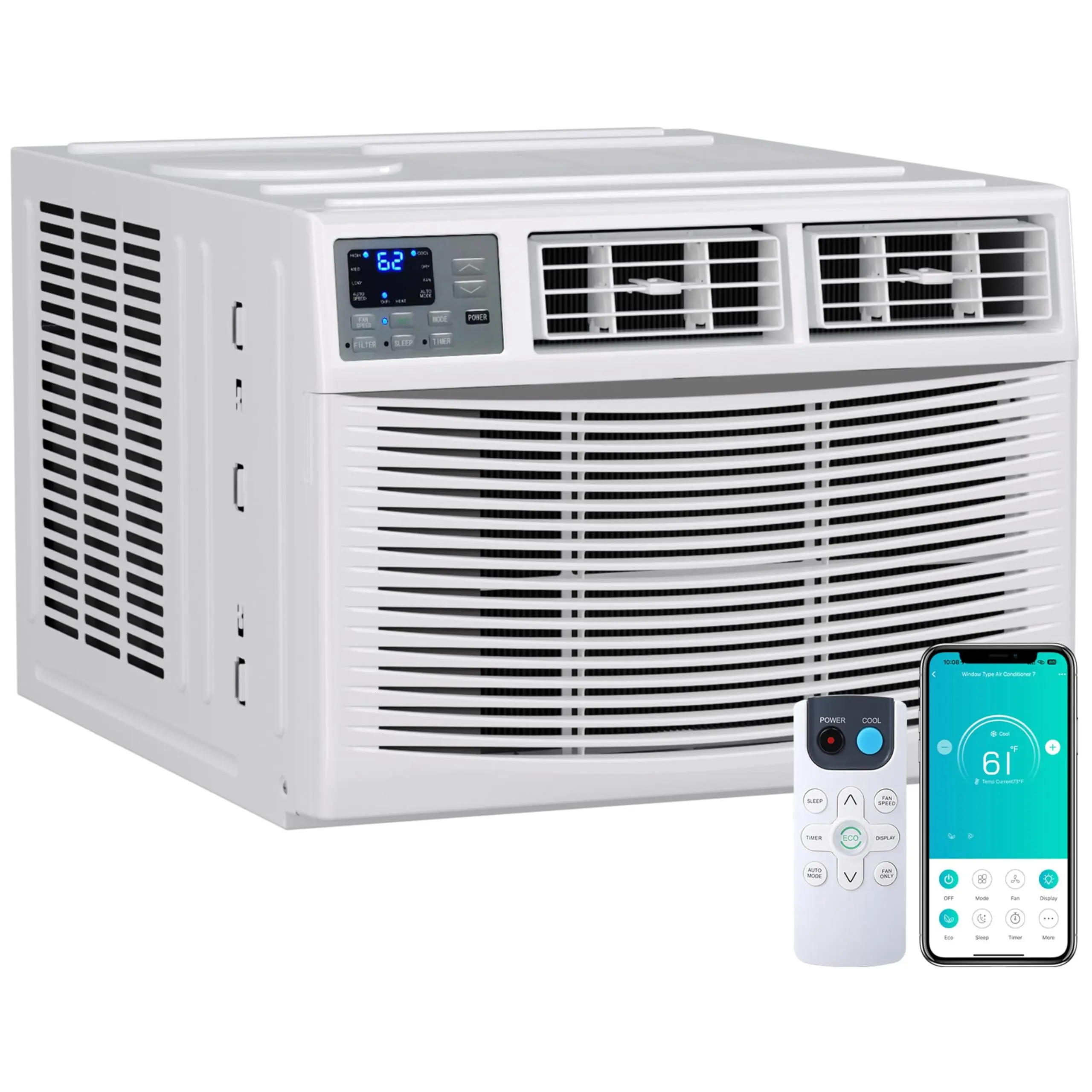 Garvee 4-in-1 Smart Window AC Unit - 8000 BTU Energy-Saving Heater Combo, Window AC Units, Room Aircon, Dehumidifier, Fan Modes, WiFi Enabled, Digital Controls, Washable Filter, App/Remote Control, Alexa Compatible, US Standard for 350 Sq.Ft Rooms