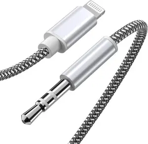 Lightning to AUX Audio Cable - Nylon Braided 3.3ft Electronic Cord for iPhone 14/13/12/11/XR/X/8/7 Mobile Smartphones, Car Plug Accessory