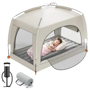 Inflatable Toddler Travel Bed with Tent – Lightweight Blow Up Kids Air Mattress with Hand Pump – Indoor & Outdoor Portable Sleeping Solution for Camping, Travel, Home, Grandma’s – Ages 3+