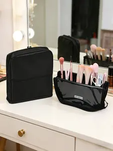 Makeup Brush Organizer Bag, Foldable Storage Case, Large Capacity Portable Multi-Functional Detachable Standing Makeup Artist Dedicated