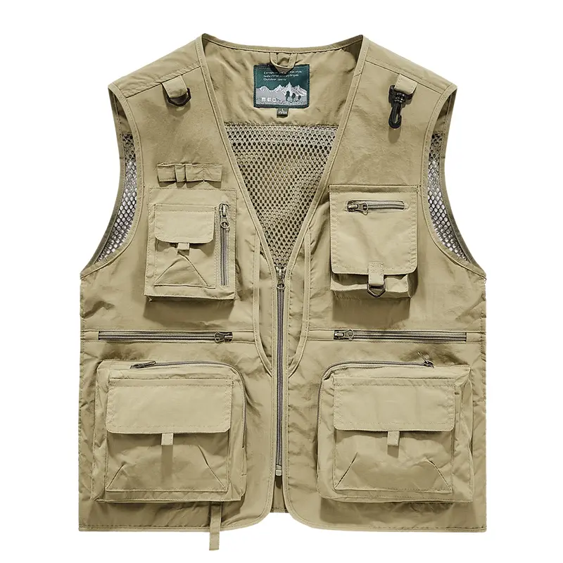 Men’s Nylon Sleeveless Multi-Pocket Fishing Vest Tops - Pull-On Athletic Sport Activewear, Breathable Mesh Back, Outdoor Tactical Utility Waistcoat, Multiple Color Options, Pull-On Fit, Utility Look, Multiple Colors, Menswear, Sports Clothes