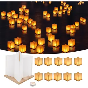 10Pack 6”Paper Floating Candle Lantern Wooden Water Lanterns with Candles Outdoor Patio Decor for Pool Parties Wedding Memorials Garden