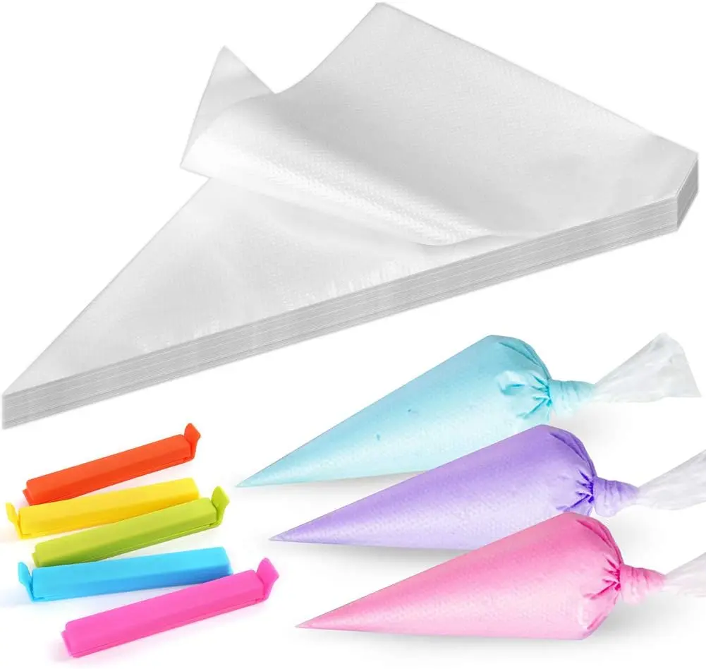 500 Pcs 10 Inch Disposable Piping Bags with 5 Sealing Clips,Non-Slip Thick Tipless Pastry Bag for Royal Icing,Cookies,Cake Decorating,Halloween Christmas Party Fathersdaygift,DIY Hand Tools Kits