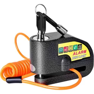 Motorcycle Alarm Disc Brake Lock, Anti-Theft Security Waterproof 110dB Wheel Disc Lock with 5ft Reminder Cable Keys and Carry Pouch for Motorbike Bike Scooter