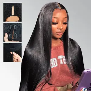 Mihugass V Part Straight Human Hair Wig Burmese Curly Glueless Upgrade Curly & Kinky Straight & Loose Body Wig No Leave V Shape Clip in Half Wig With Drawstring No Glue No Sew Beginner Friendly 200% Density Wig