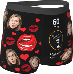 Custom boxers For Men Boyfriend Husband, Face Funny boxers for Men Custom Photo Underwear  Men’s boxer Funny Couple boxer Fabric Menswear Underwear boxer Shorts Briefs Customized Day Polyester Soft Spandex Stretchy Shorts ethika boxers Uncle psd girls