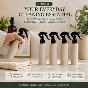 5-Pack Refillable Wheat Straw Spray Bottles 100ML, Fine Mist Trigger Sprayer for Plants, Hair, Skincare, Cleaning & Home Use