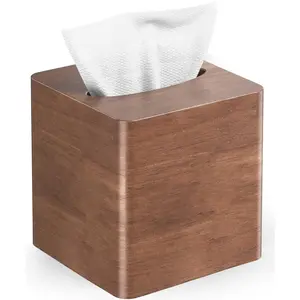 Tissue Box Cover Square - Oak  Tissue Box Holder for Living Room, Dinner Table, Bathroom, Office - Decorative Wooden Cube Facial Tissue Cover for Modern Farmhouse  Decor | Brown