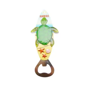 Hawaiian Green Turtle Surfboard Bottle Opener With Magnet