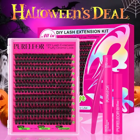PURELEOR Lash Clusters D-Curl Individual Eyelashes  Extensions Mixed Length 10-12-14-16mm Friendly for Beginners Quick Makeup