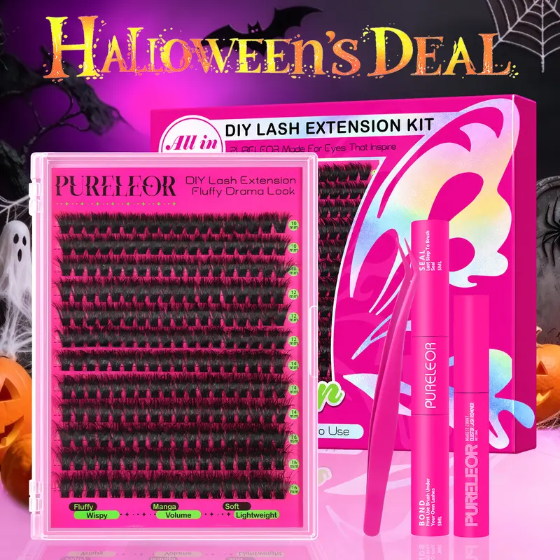 PURELEOR Lash Clusters D-Curl Individual Eyelashes  Extensions Mixed Length 10-12-14-16mm Friendly for Beginners Quick Makeup