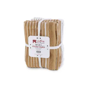 Everything Kitchens Modern Essentials Oversized Recycled Cotton Terry Kitchen Towels (Set of 5) | Tan & White