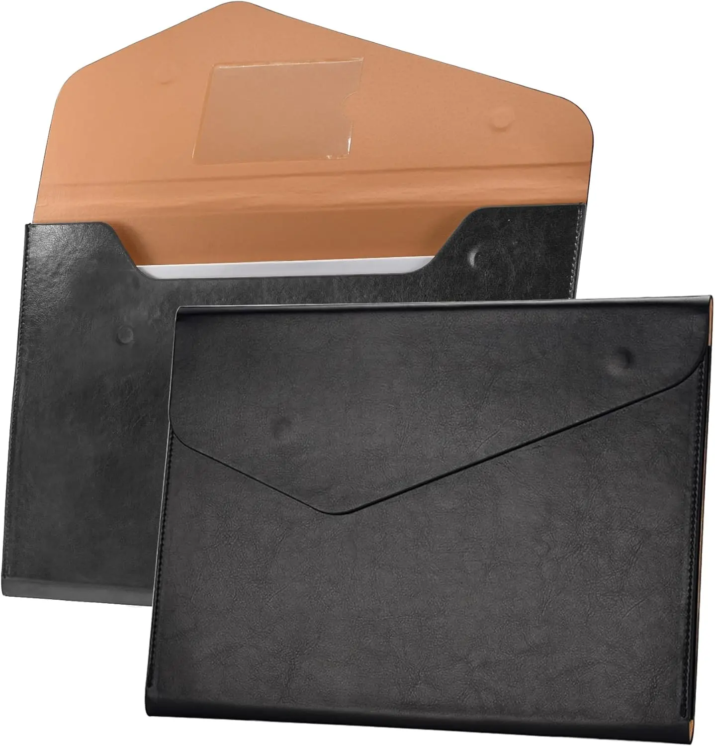 1 count File Folders PU Leather Expanding Document Holder File Jacket Filing Envelope for A4 Letter Size Paper with Invisible  Closure Black
