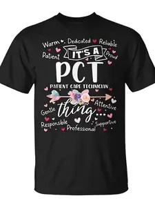 Pct Patient Care Technician T-Shirt |   Warm Dedicated Reliable All-Season Humor Men'S T-Shirt Round Neck Short Sleeve Soft Breathable Machine Washable Casual Style Crew Neck Slight Stretch Fabric