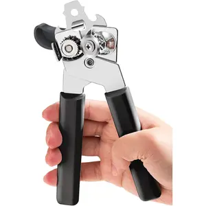 COKORA Manual Can Opener - Heavy-Duty Stainless Steel, Anti-Slip Handles, Smooth Edge, Bottle Opener, Lightweight, Hanging Design, Easy-Turn for Seniors, Kitchen, Black