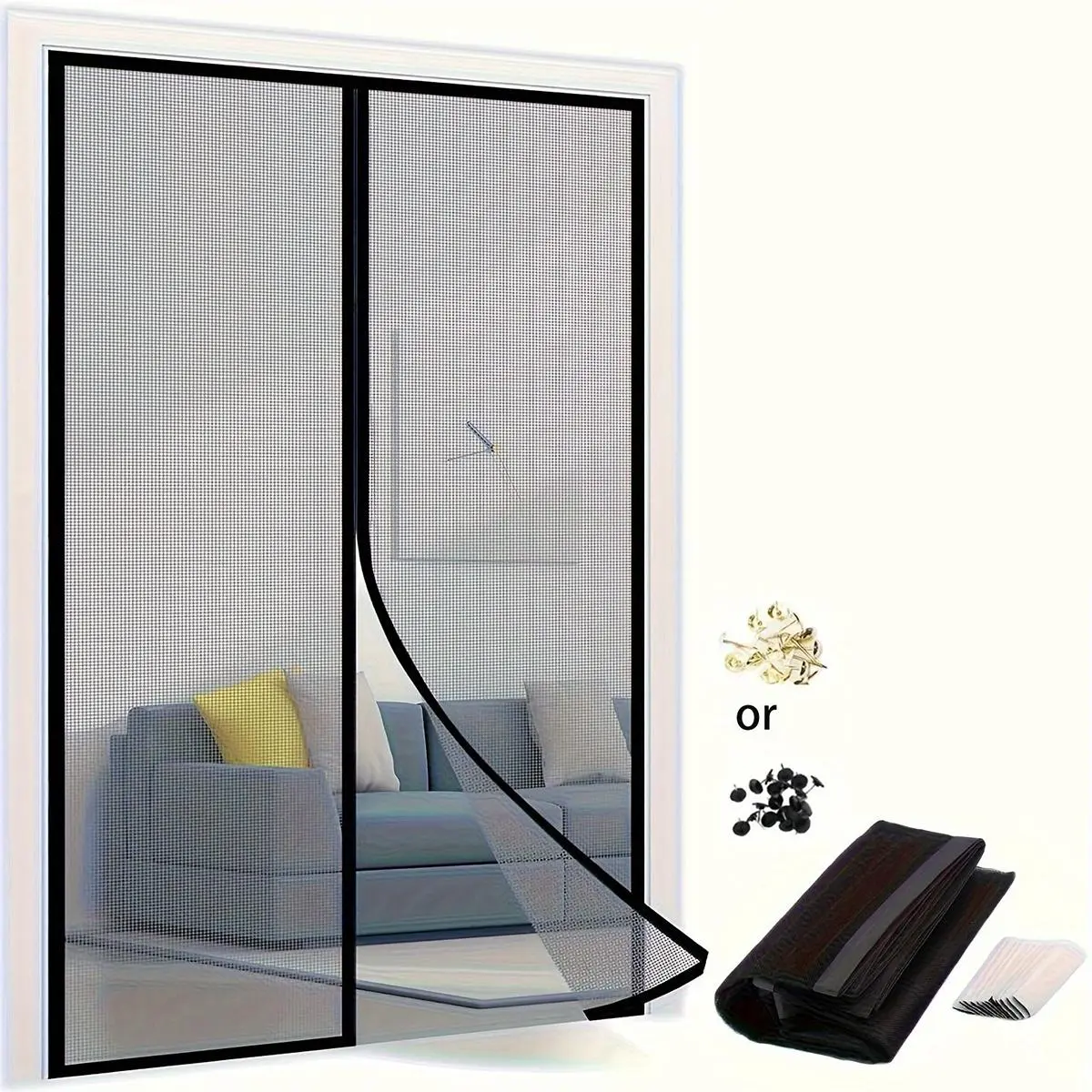 Screen Door, Self Sealing Mesh Partition for Keeps Bugs Out, Pet & Boys & Girls Friendly Screen Door, Easy Installation, Durable, Door Hardware