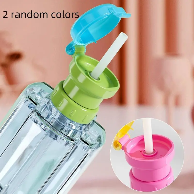 Random Color Kids Water Bottle Cap, Tumbler Replacement Lid, Straw Spout Lid, Leak Proof Lids, 2 Counts Leak Proof Plastic Juice Soda Bottle Lid with Straw, Drinkware Accessories for Home Kitchen
