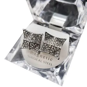 MaxBling81 Unisex Magnetic Kite-Shape CZ Stone Earrings, Metal-Coated Hip Hop Rapper Fashion Bling Iced Simulated Diamond Jewelry Accessories for Men & Women