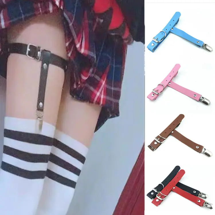 Leather Leg Garter with Leg Chain, European Punk Style Accessory for Women, Adjustable for a Loose Fit, Customized Performance Wear, European/American