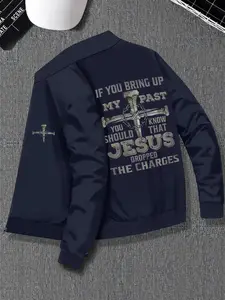 Men's Jesus Graphic Print Zip Up Long Sleeve Jacket, Regular Fit Casual Fashion Comfy Stand Collar Outerwear for Daily Outdoor Wear, Men Clothing for Spring & Fall, Coats
